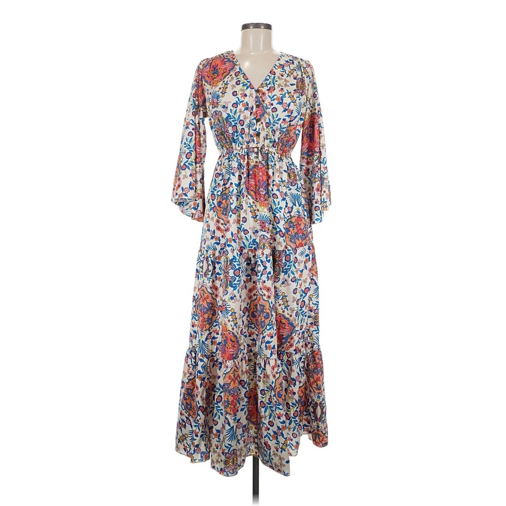 NWOT Anthropologie Boemo Womens Paisley Floral Bell Sleeve Maxi Dress Bohemian S